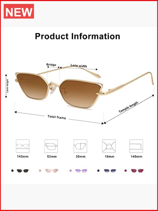 Small Cateye Sunglasses with UV400 Protection, Half-Frame Metal
